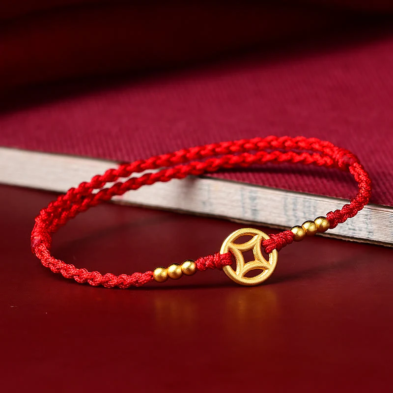 Buddha Stones Miedziana Moneta Siła Pleciona Bransoletka Sznurkowa Anklet - Image 4