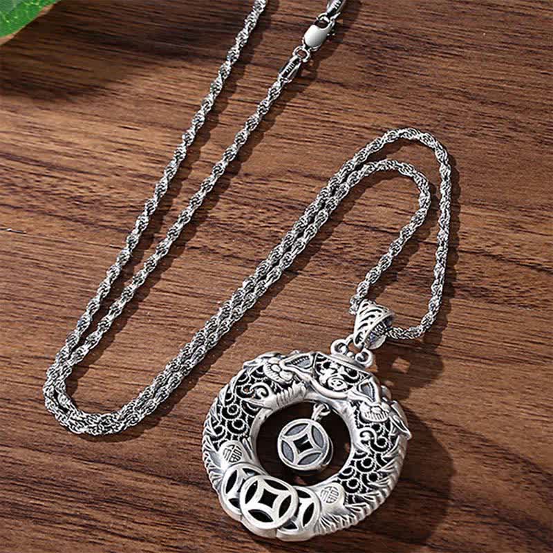 Buddha Stones Miedziany naszyjnik w stylu vintage z klamrą pokoju i rzeźbioną płaskorzeźbą przedstawiającą smoka Fu - Image 3