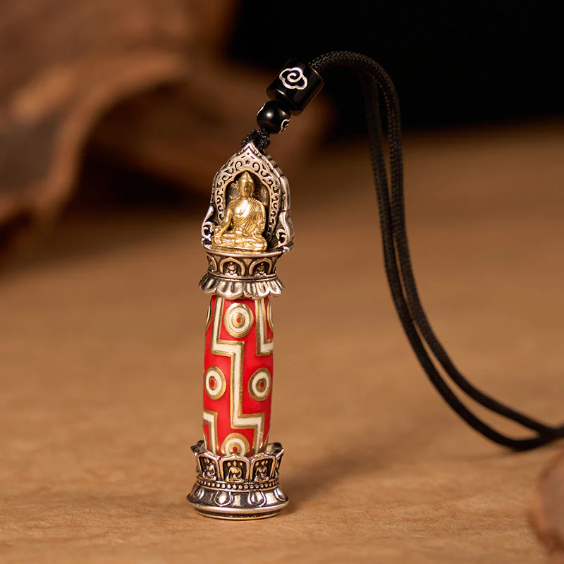 Buddha Stones Miedziany naszyjnik z koralikami Dzi z dziewięcioma oczkami i ochroną w stylu tybetańskim
