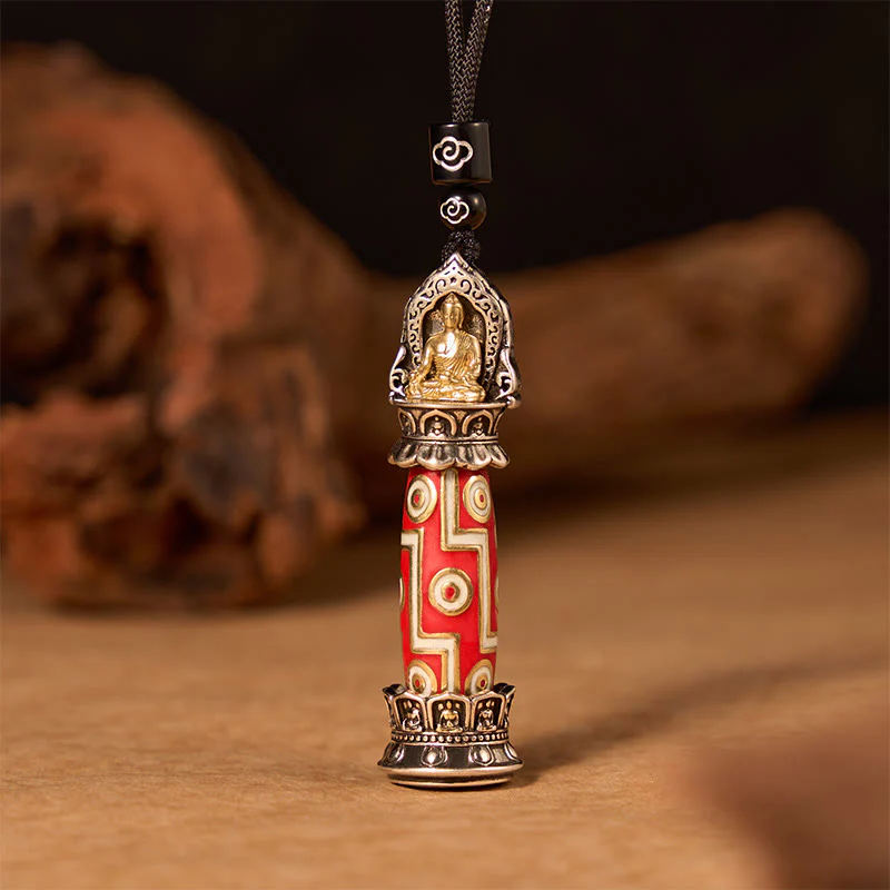 Buddha Stones Miedziany naszyjnik z koralikami Dzi z dziewięcioma oczkami i ochroną w stylu tybetańskim - Image 3