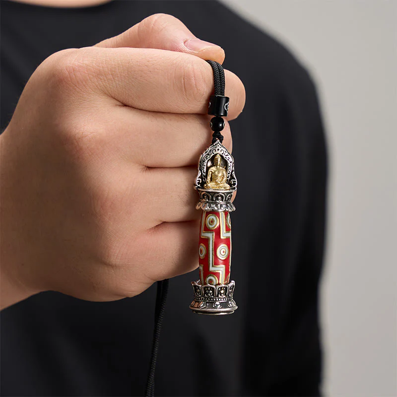 Buddha Stones Miedziany naszyjnik z koralikami Dzi z dziewięcioma oczkami i ochroną w stylu tybetańskim - Image 5
