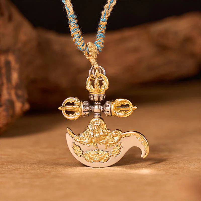 Buddha Stones Miedziany naszyjnik z wisiorkiem i motywem totemu z tybetańskim reliefem i uziemieniem Vajra - Image 2