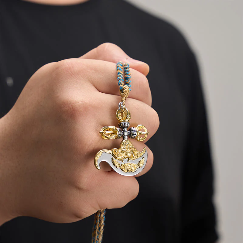Buddha Stones Miedziany naszyjnik z wisiorkiem i motywem totemu z tybetańskim reliefem i uziemieniem Vajra - Image 5