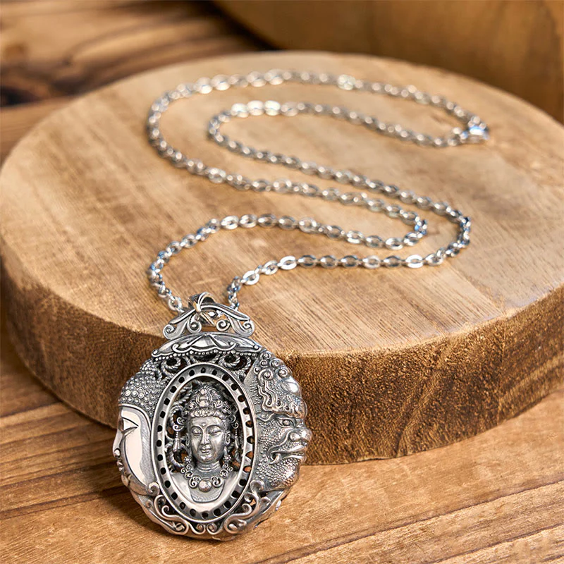Buddha Stones Miedziany naszyjnik z wisiorkiem w kształcie Buddy i diabła - Image 3