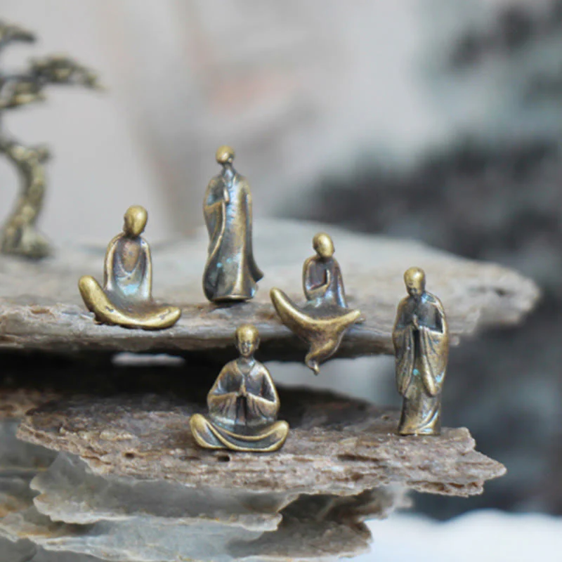 Buddha Stones Mini Medytacja Budda Metalowy Mnich Spokój Dekoracja Domu - Image 4