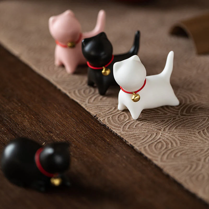 Buddha Stones Mini Słodkie Stojące Leżące Kot Herbata Zwierzę Ceramiczne Figurka Dekoracja Biurka Domowego - Image 17