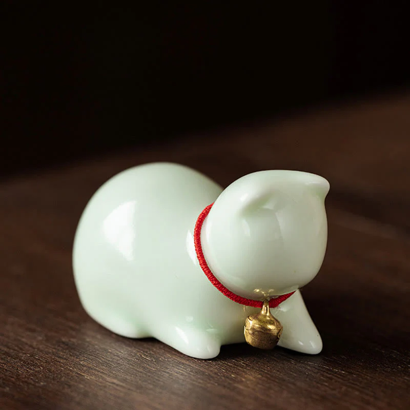 Buddha Stones Mini Słodkie Stojące Leżące Kot Herbata Zwierzę Ceramiczne Figurka Dekoracja Biurka Domowego - Image 18