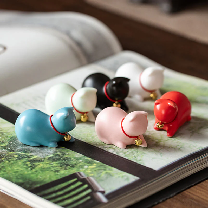 Buddha Stones Mini Słodkie Stojące Leżące Kot Herbata Zwierzę Ceramiczne Figurka Dekoracja Biurka Domowego - Image 19
