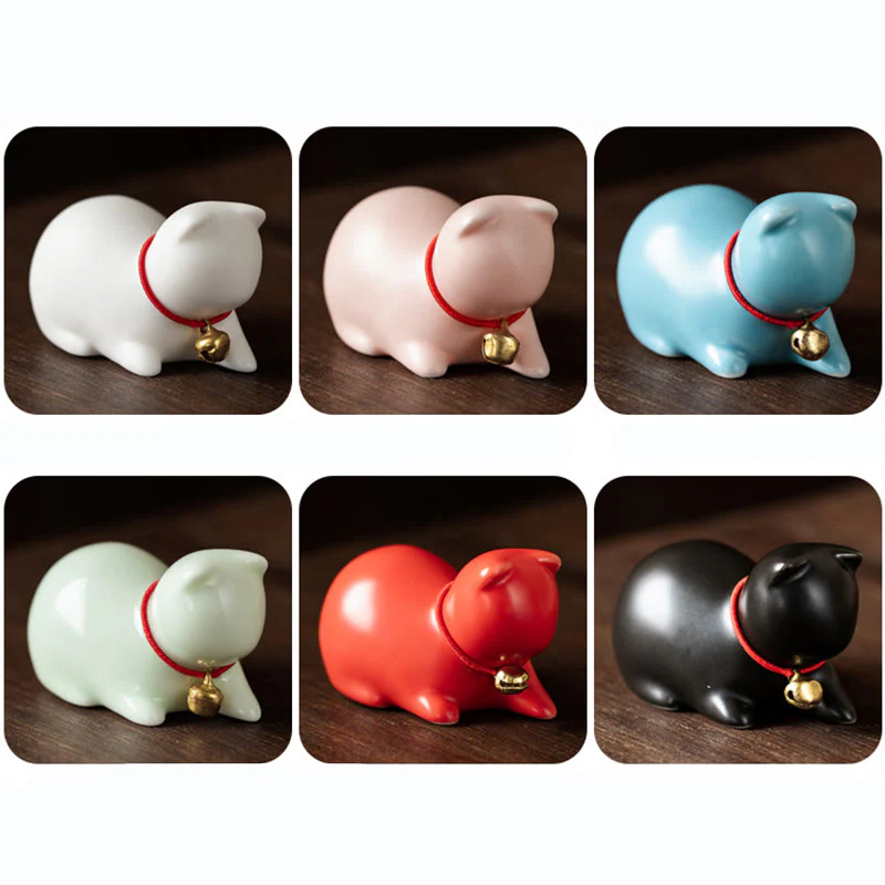 Buddha Stones Mini Słodkie Stojące Leżące Kot Herbata Zwierzę Ceramiczne Figurka Dekoracja Biurka Domowego - Image 27