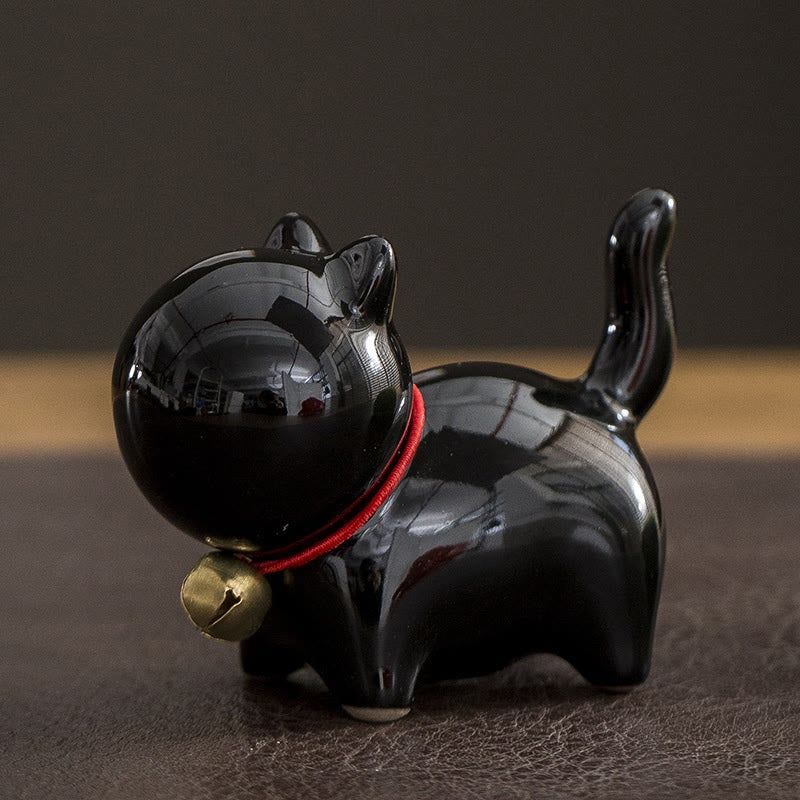 Buddha Stones Mini Słodkie Szczęśliwe Dzwonki Kot Herbata Zwierzę Ceramiczne Figurka Dekoracja Biurka Domowego - Image 12
