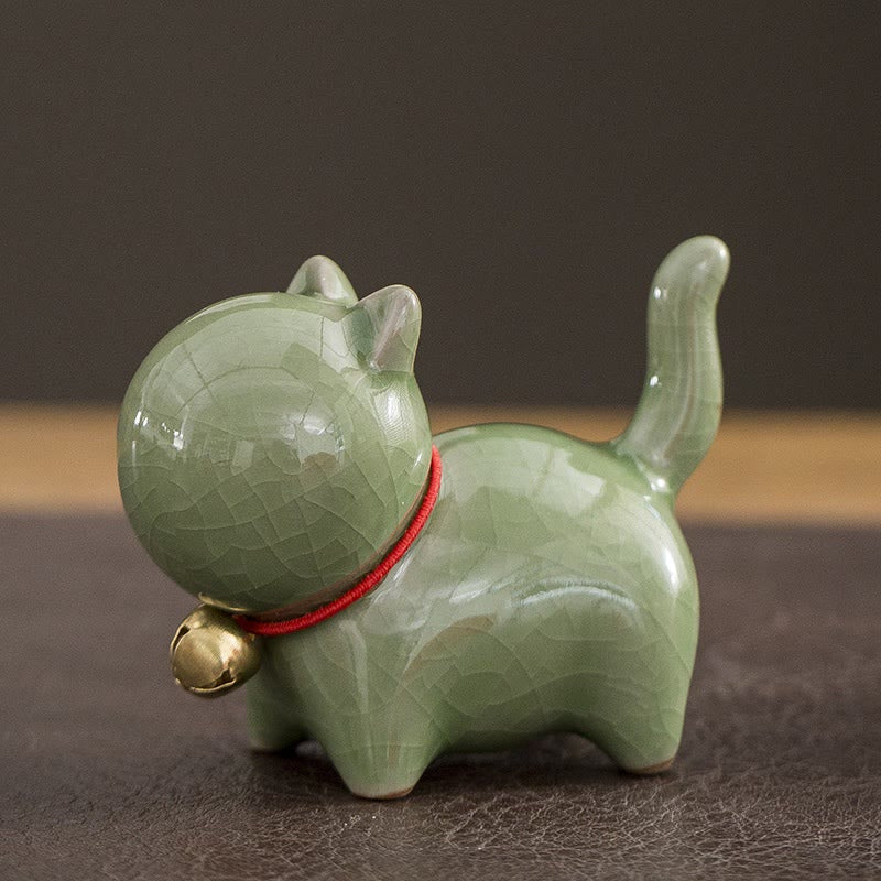 Buddha Stones Mini Słodkie Szczęśliwe Dzwonki Kot Herbata Zwierzę Ceramiczne Figurka Dekoracja Biurka Domowego - Image 3