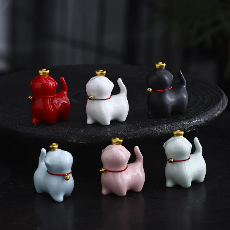 Buddha Stones Mini Szczęście Kot Herbata Sztabka Ceramiczna Figurka Dekoracja Biurka Domowego - Image 2