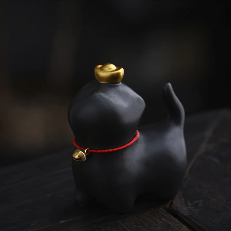 Buddha Stones Mini Szczęście Kot Herbata Sztabka Ceramiczna Figurka Dekoracja Biurka Domowego - Image 3