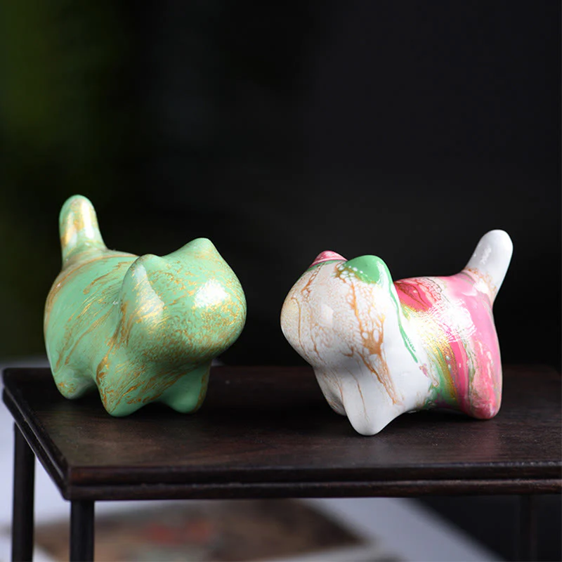 Buddha Stones Mini Uroczy Kot Drewno Hebanowe Lakier Rzemiosło Dekoracja Pokoju