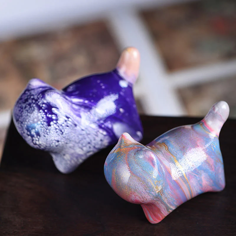 Buddha Stones Mini Uroczy Kot Drewno Hebanowe Lakier Rzemiosło Dekoracja Pokoju - Image 15
