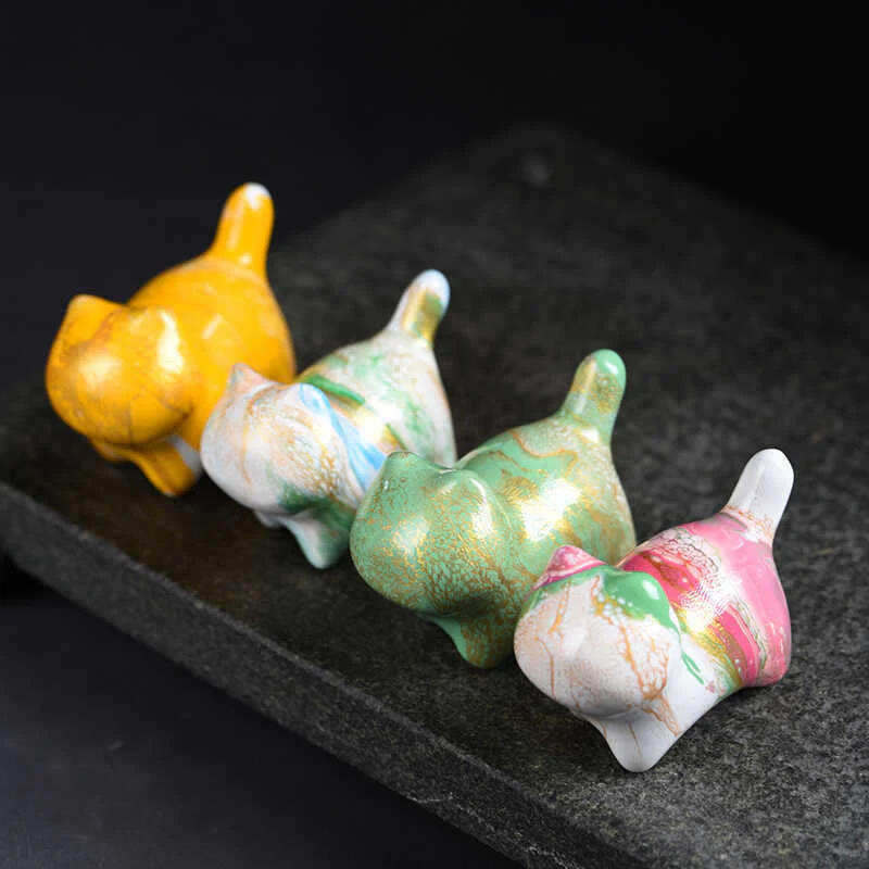 Buddha Stones Mini Uroczy Kot Drewno Hebanowe Lakier Rzemiosło Dekoracja Pokoju - Image 2