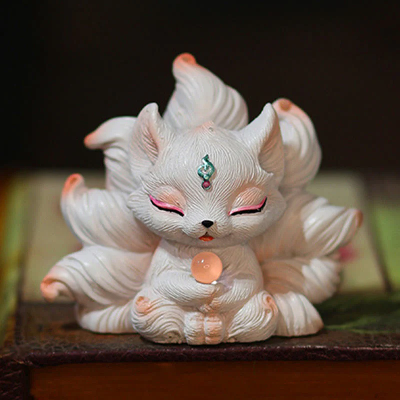 Buddha Stones Miniaturowe Dziewięcioogoniaste Lisy Szczęście Żywica Dekoracja Domowego Biurka - Image 13