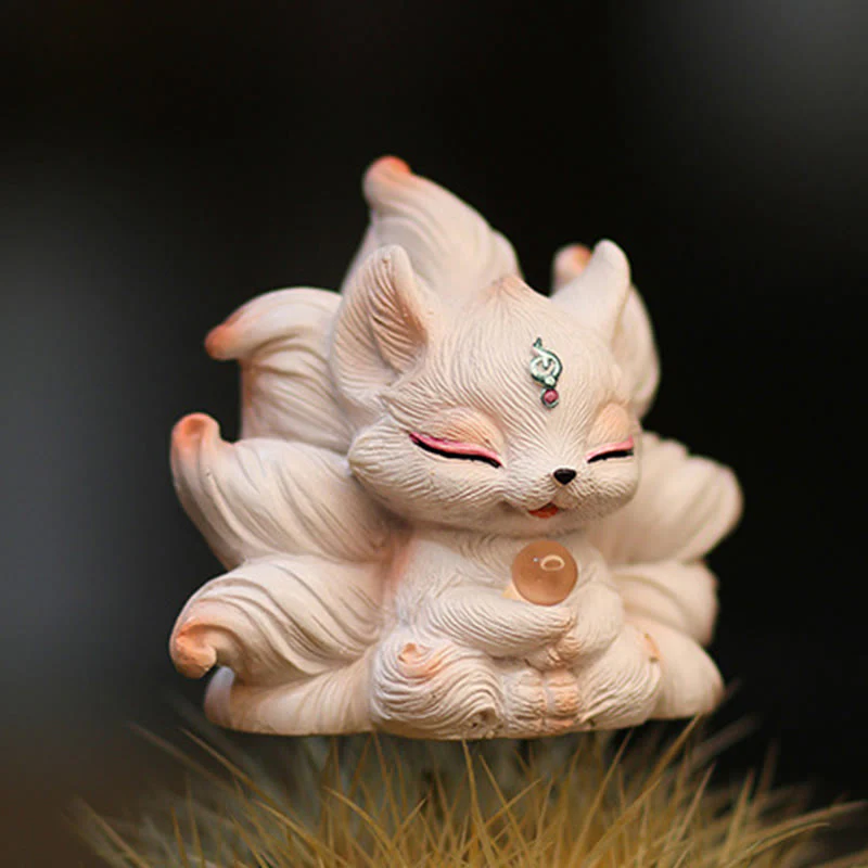 Buddha Stones Miniaturowe Dziewięcioogoniaste Lisy Szczęście Żywica Dekoracja Domowego Biurka - Image 2