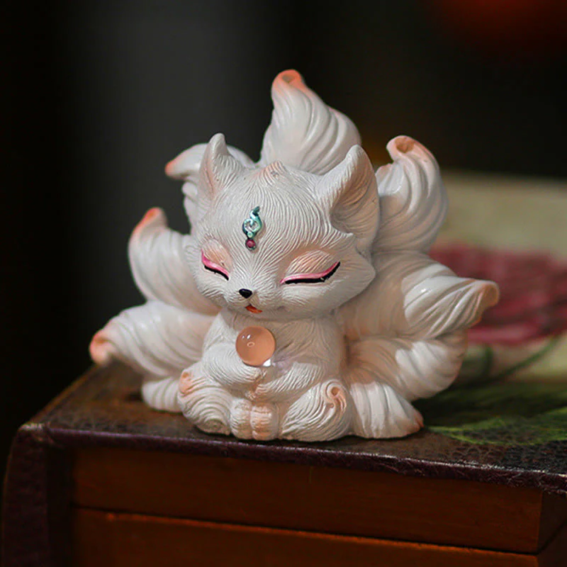 Buddha Stones Miniaturowe Dziewięcioogoniaste Lisy Szczęście Żywica Dekoracja Domowego Biurka - Image 3