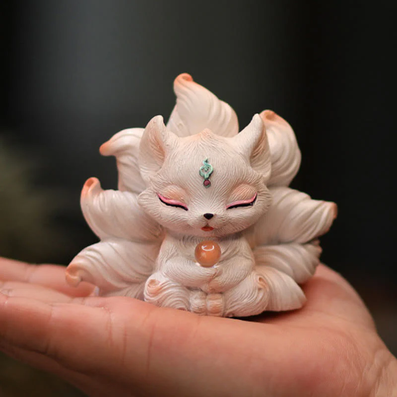 Buddha Stones Miniaturowe Dziewięcioogoniaste Lisy Szczęście Żywica Dekoracja Domowego Biurka - Image 5