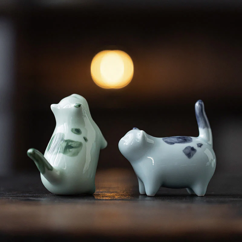 Buddha Stones Miniaturowe Szczęśliwe Słodkie Plamki Stojący Kot Śpiący Kociak Ceramiczna Figurka Dekoracja - Image 17