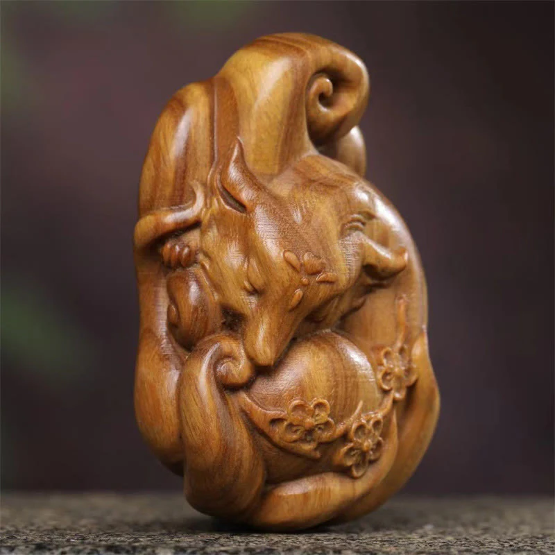 Buddha Stones Mini Dziewięcioogonowy Lis Zielony Sandałowiec Dekoracja Pokoju Dekoracja Wisząca na Samochód - Image 2