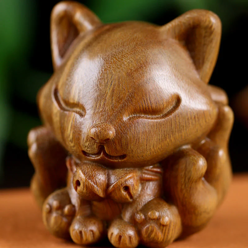Buddha Stones Mini Dziewięcioogonowy Lis Kość Słoniowa Owoc Sandałowiec Zielony Sandałowiec Błogosławieństwo Dekoracja - Image 17