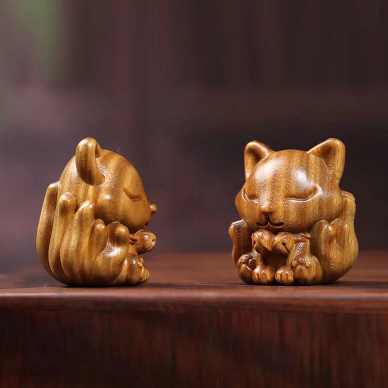 Buddha Stones Mini Dziewięcioogonowy Lis Kość Słoniowa Owoc Sandałowiec Zielony Sandałowiec Błogosławieństwo Dekoracja - Image 29