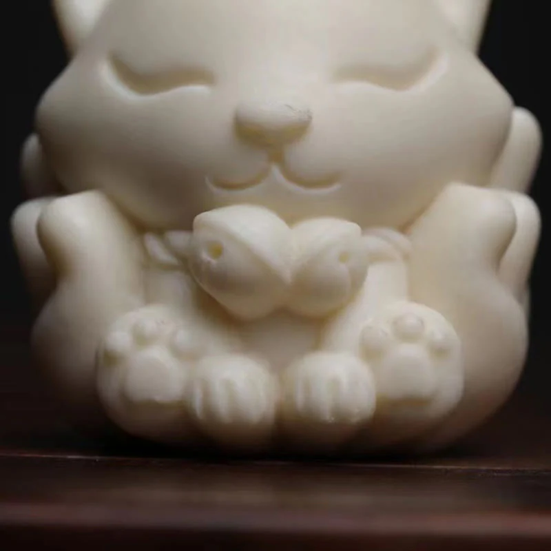 Buddha Stones Mini Dziewięcioogonowy Lis Kość Słoniowa Owoc Sandałowiec Zielony Sandałowiec Błogosławieństwo Dekoracja - Image 9