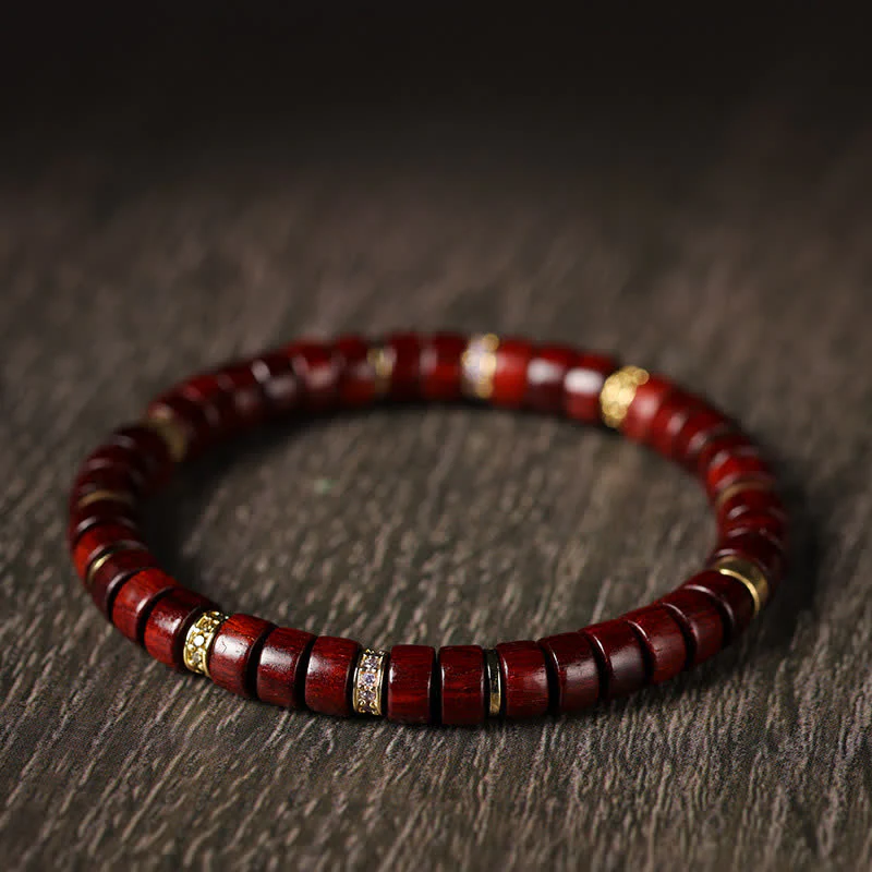 Buddha Stones Minimalistyczna bransoletka z koralików beczkowych z czerwonego palisandru i hebanu