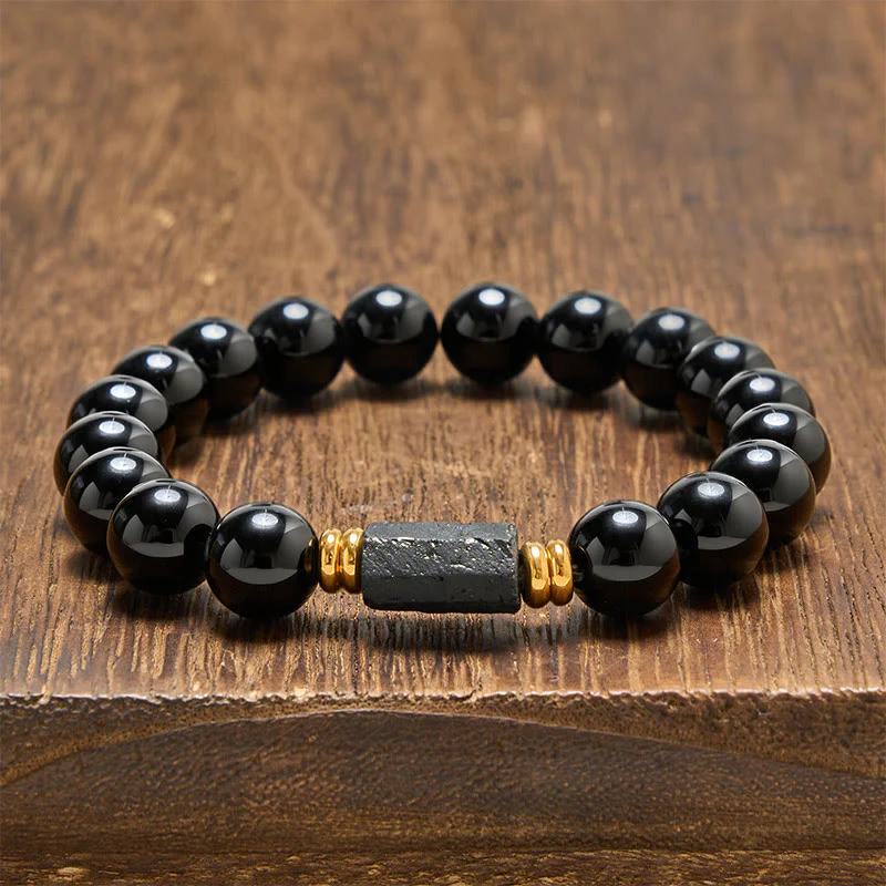 Buddha Stones Minimalistyczna bransoletka z okrągłymi koralikami z czarnego obsydianu i czarnego turmalinu - Image 15