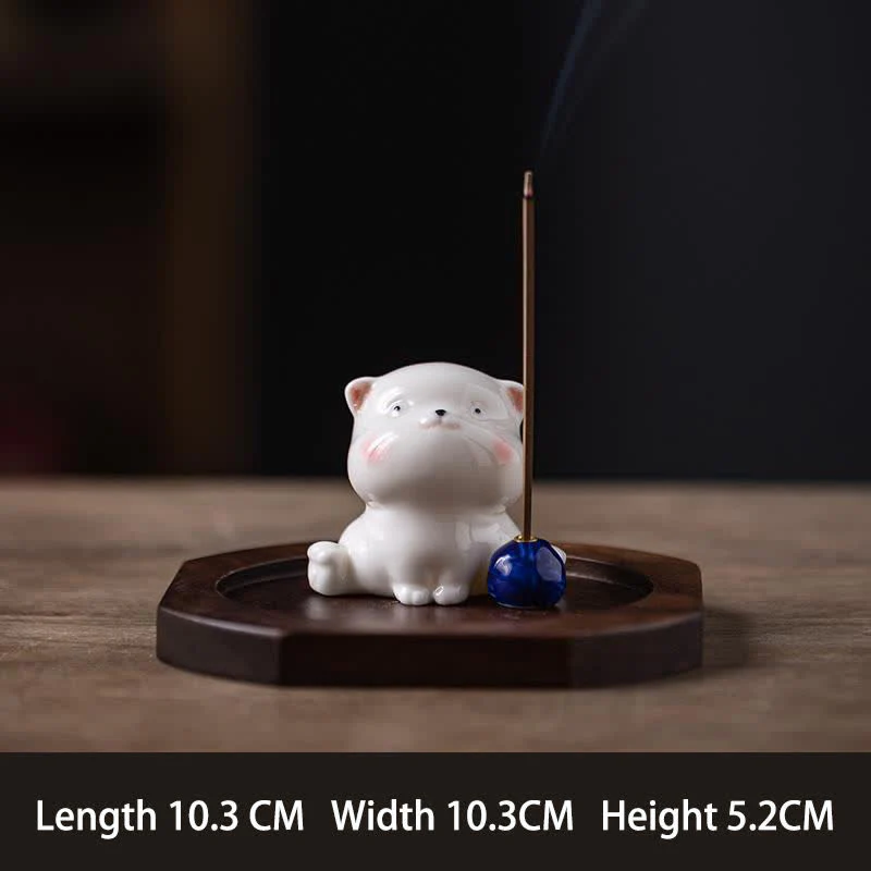 Buddha Stones Minimalistyczny biały ceramiczny kadzielnica w kształcie kota z pomponem bez kadzidła - Image 14