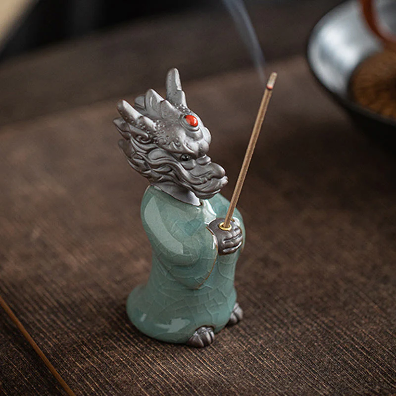 Buddha Stones Modlący się Król Smoków Podstawa Lotosu Fu Charakter Ceramiczny Uzdrawiający Kadzielnica Dekoracja Biurka - Image 12