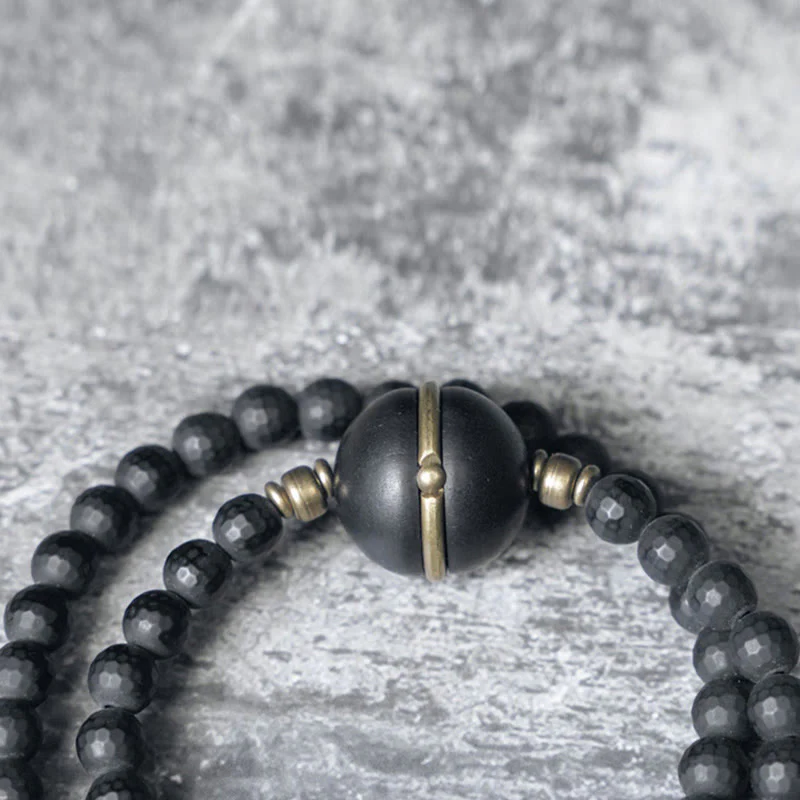 Buddha Stones Mrożone Cięte Powierzchnie Czarny Onyks Koraliki Hebanowe Podwójne Owijanie Bransoletki Ochronnej - Image 2