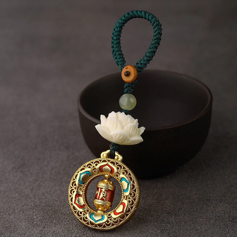 Buddha Stones, Nasiona Bodhi, Lotos, Koraliki z Jadeitu Hetian, Miedziany, Obrotowy Brelok do Kluczy Pokoju - Image 15