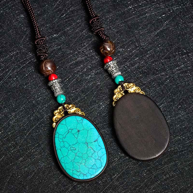 Buddha Stones Naszyjnik owalny plemienny wykonany ręcznie z drewna hebanowego „Wisdom” - Image 12