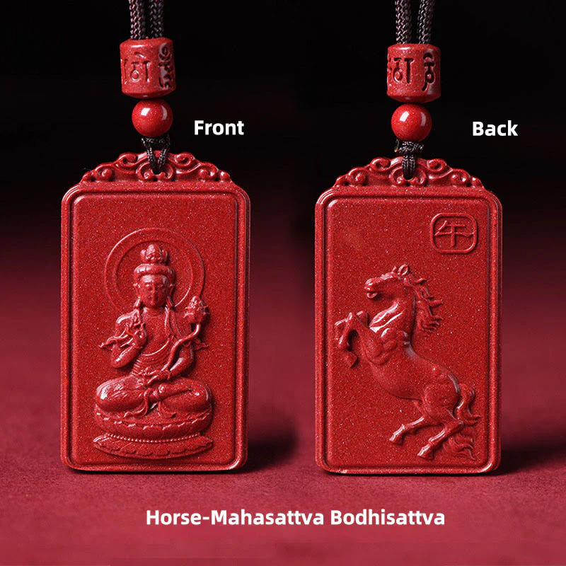Buddha Stones Naszyjnik z chińskim znakiem zodiaku, narodzinami Buddy, cynobrowym błogosławieństwem