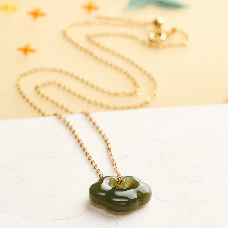 Buddha Stones Naszyjnik z jadeitu z kłódką w kształcie chmury i wisiorkiem w stylu vintage - Image 3