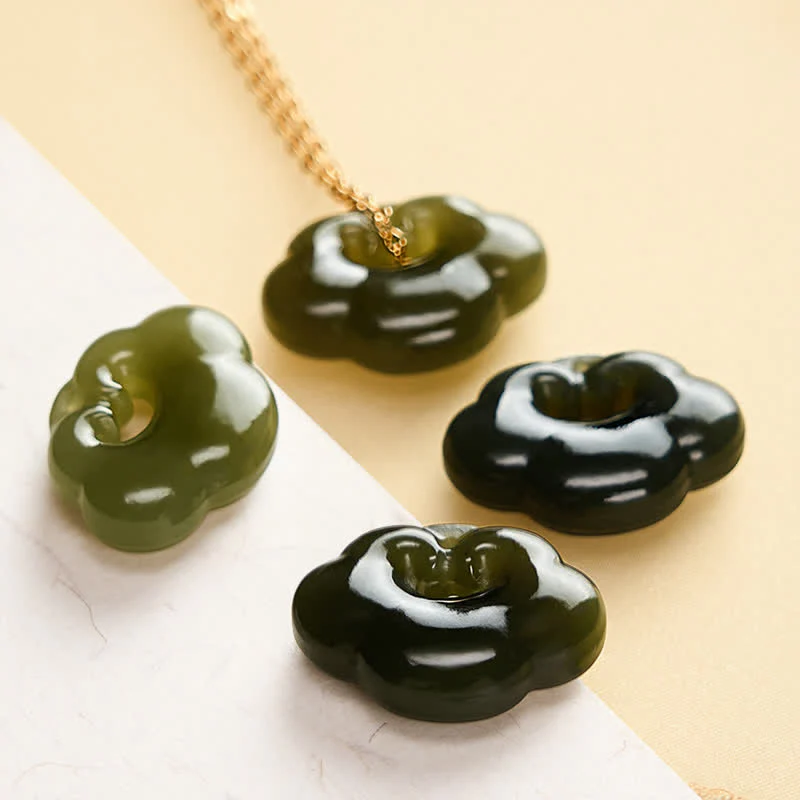 Buddha Stones Naszyjnik z jadeitu z kłódką w kształcie chmury i wisiorkiem w stylu vintage - Image 6