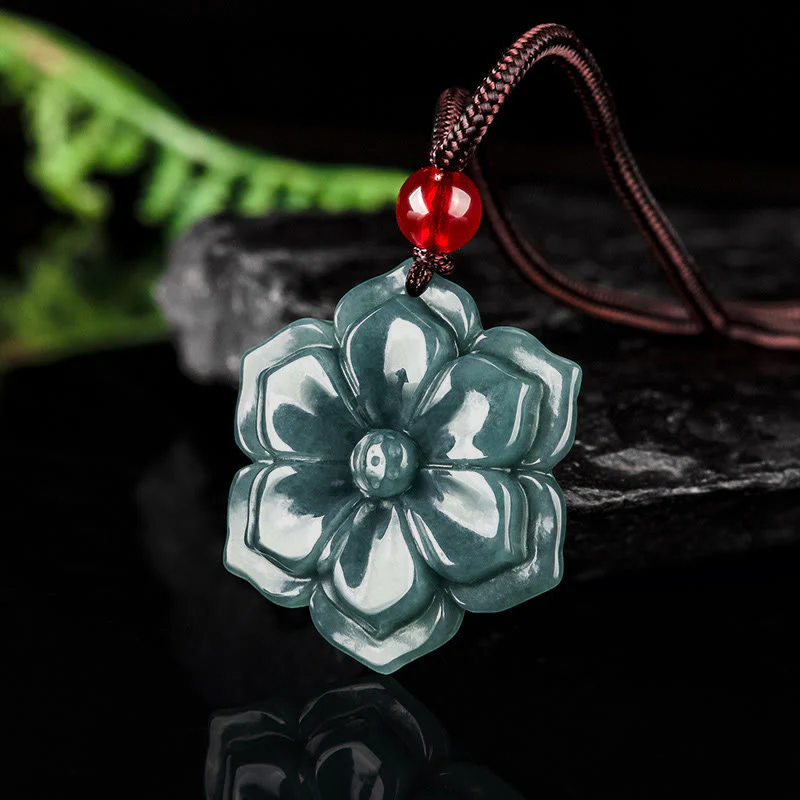 Buddha Stones Naszyjnik z jadeitu z kwiatem brzoskwini i wisiorkiem na temat dobrobytu - Image 3