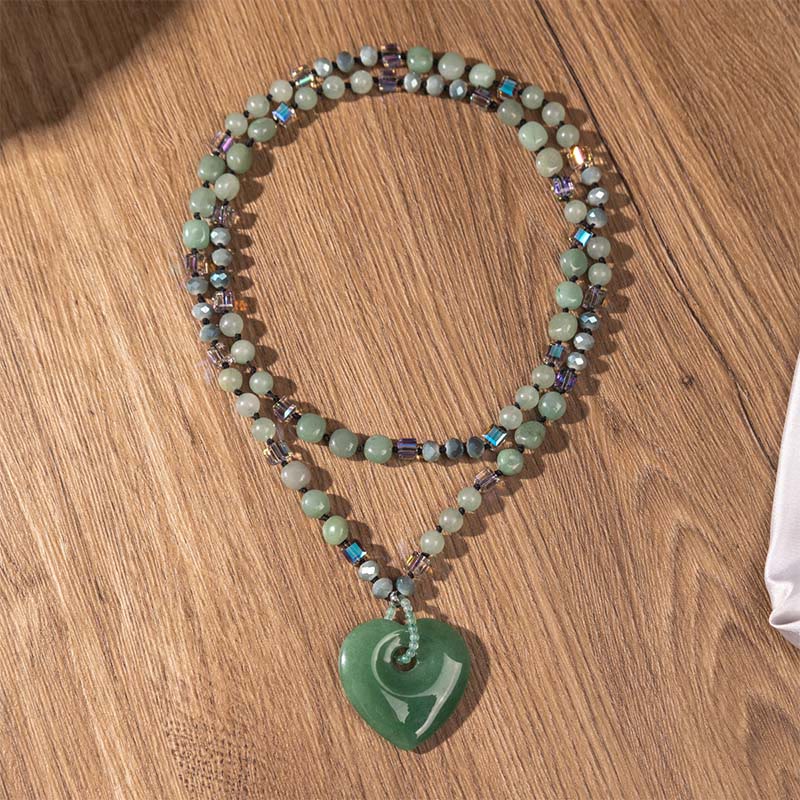 Buddha Stones Naszyjnik z koralikami Love Heart Luck z kwarcu różowego i zielonego awenturynu - Image 5