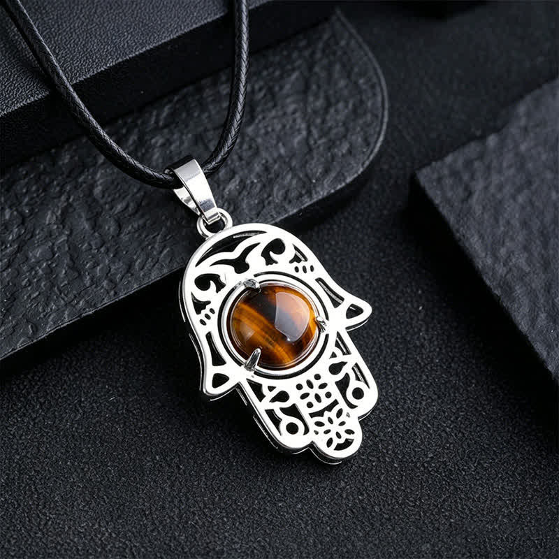 Buddha Stones Naszyjnik z kryształu z naturalnego czarnego obsydianu i palmy Hamsa - Image 9