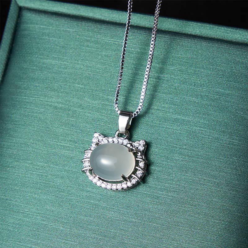 Buddha Stones Naszyjnik z naturalną chalcedonową głową kota - Image 4