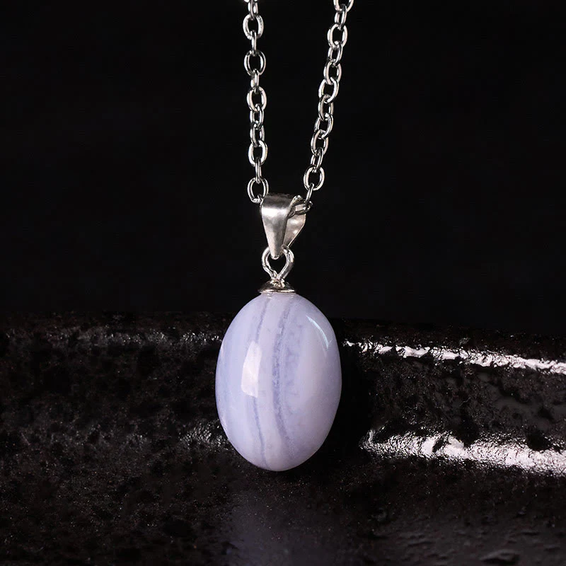 Buddha Stones Naszyjnik z naturalnym niebieskim agatem koronkowym i łańcuszkiem - Image 2