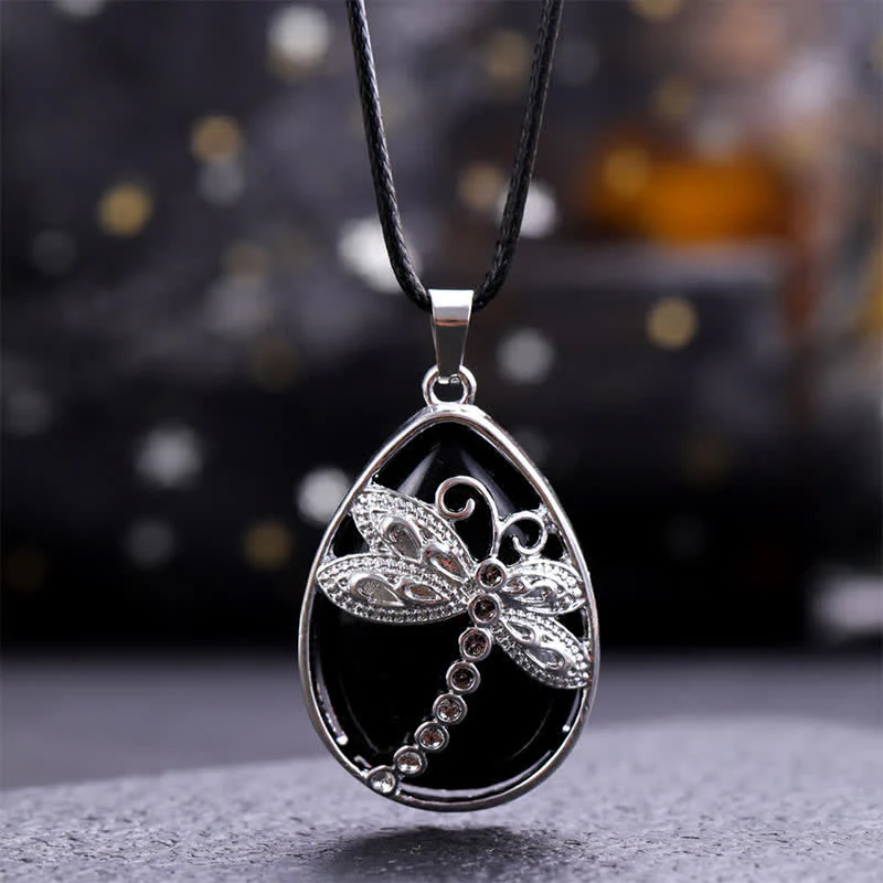 Buddha Stones Naszyjnik z naturalnym zielonym awenturynem w kształcie łezki z ważką i kryształową równowagą - Image 14