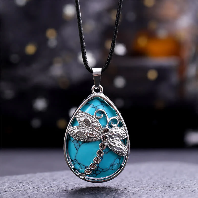 Buddha Stones Naszyjnik z naturalnym zielonym awenturynem w kształcie łezki z ważką i kryształową równowagą - Image 20