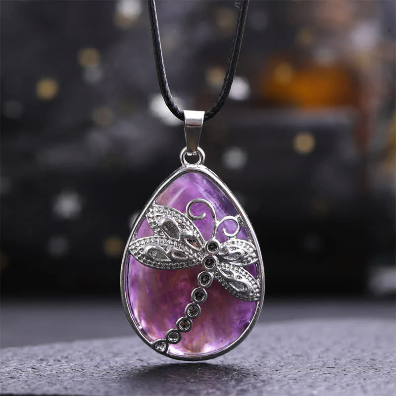 Buddha Stones Naszyjnik z naturalnym zielonym awenturynem w kształcie łezki z ważką i kryształową równowagą - Image 23