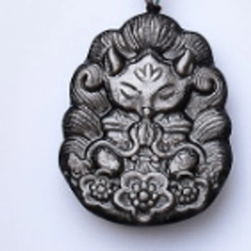 Buddha Stones Naszyjnik z obramowaniem z czarnego obsydianu, ręcznie rzeźbiony, chroniący przed dziewięcioogoniastym lisem - Image 3