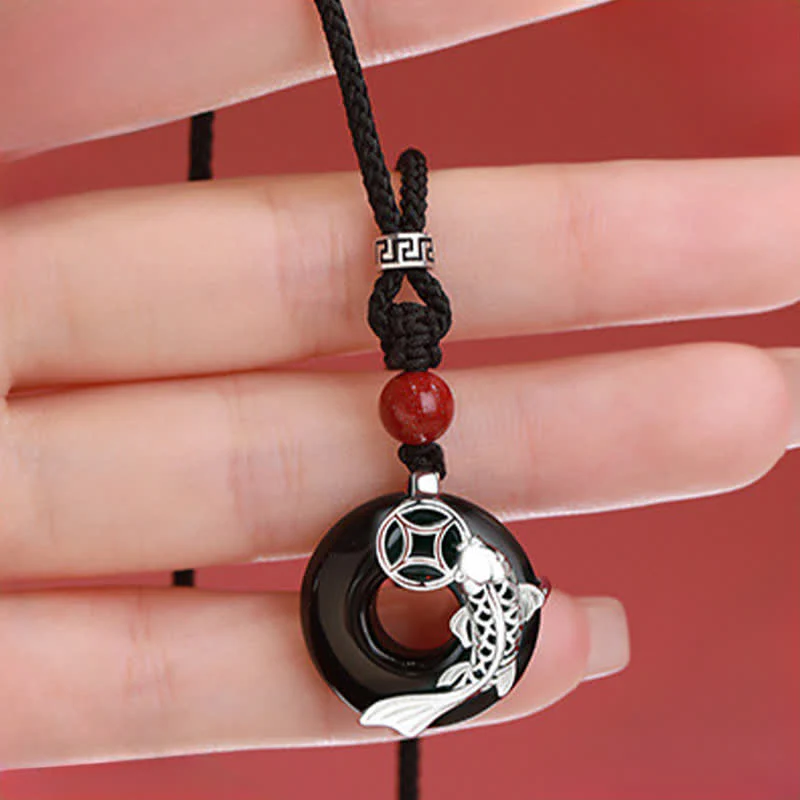Buddha Stones Naszyjnik z plecionego, okrągłego naszyjnika w stylu chińskim z jadeitu w kształcie ryby Koi Success - Image 11