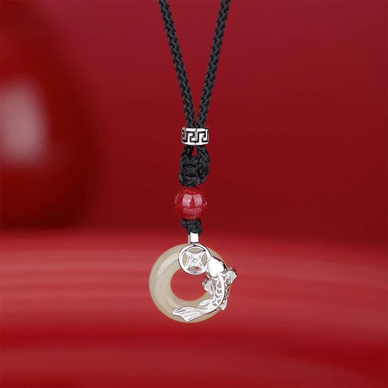 Buddha Stones Naszyjnik z plecionego, okrągłego naszyjnika w stylu chińskim z jadeitu w kształcie ryby Koi Success - Image 12